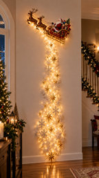 Sleighlight Santa sleigh wall light glowing in a cozy hallway